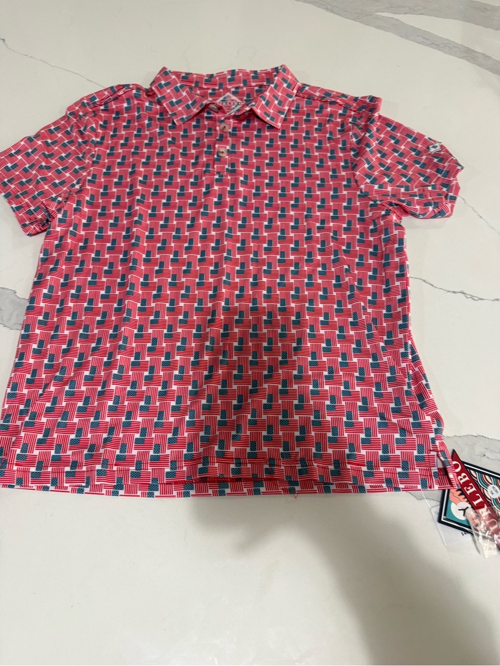BURLEBO Youth Performance Short Sleeve Polo - American Flag Print